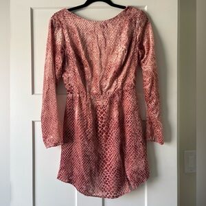 Angel Biba Pink Velvet Snakeskin Print Mini Dress Weddings Guest Size S NWT